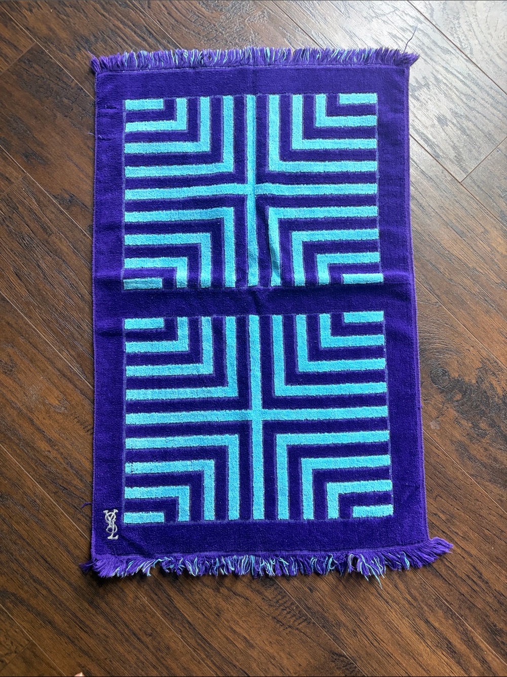 Yves Saint Laurent Purple and Turquoise Geometric Hand Towel